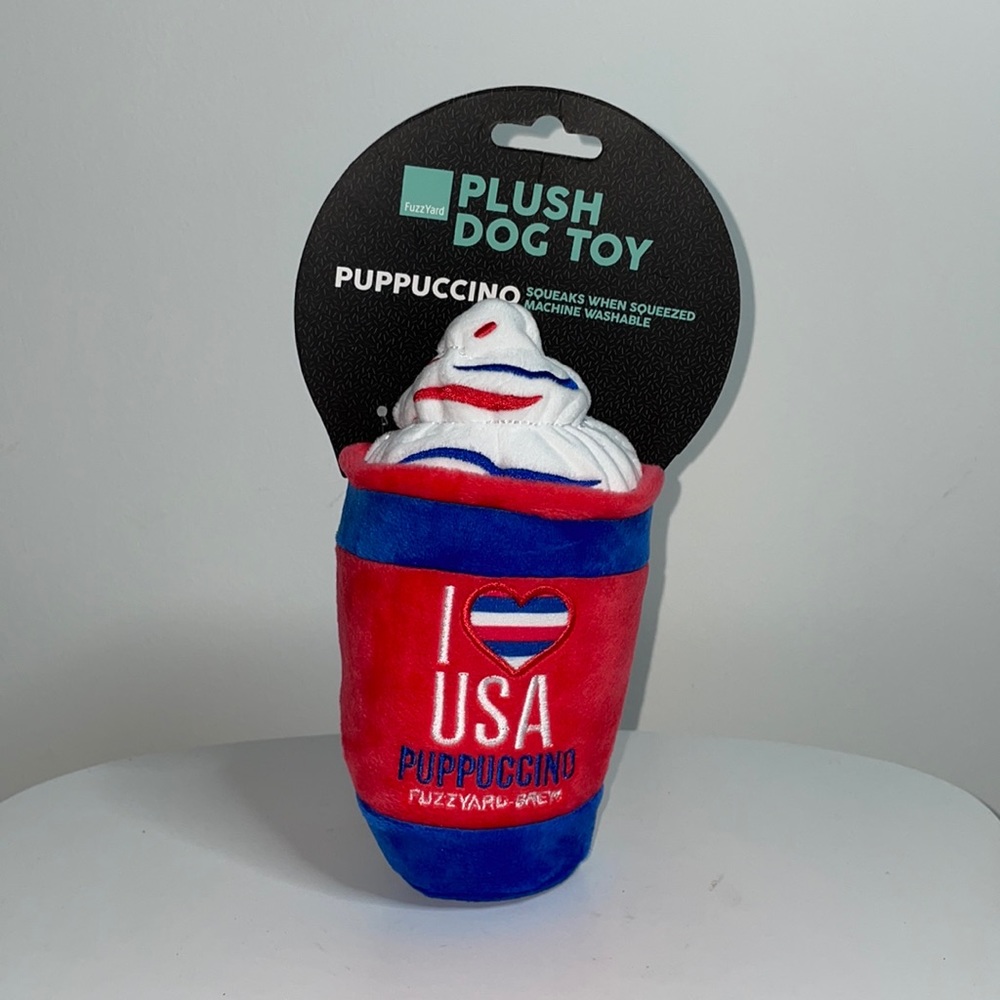 Plush Dog Toy I ❤️ USA Puppuccino by Fuzzy Yard